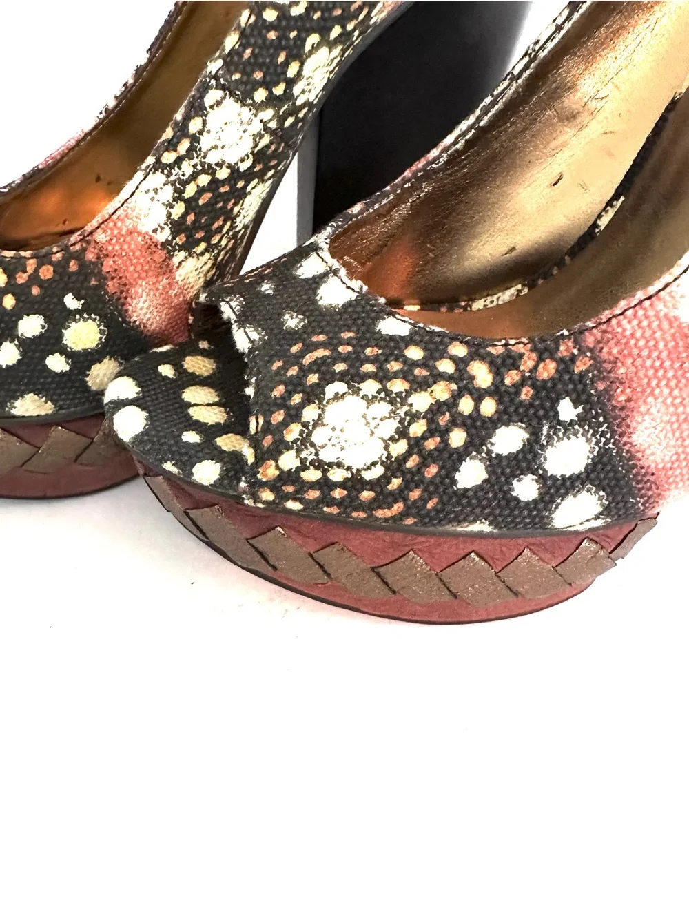 Nine West Black, Cream & Pink Patterned Platform Peep-Toe Pumps Size 7